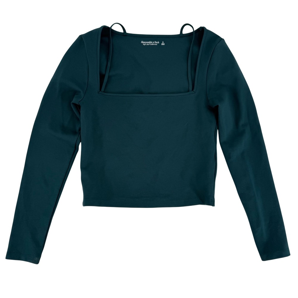 Abercrombie & Fitch Soft A&F Collection Square Neck Long Sleeve Top Teal Green S